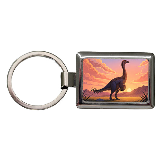 Therizinosaurus Sunset Sunrise Dinosaur Rectangle Metal Keychain