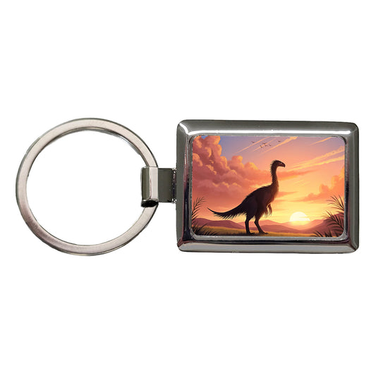 Therizinosaurus Sunset Rectangle Metal Keychain