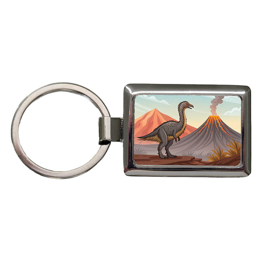 Therizinosaurus Volcano Rectangle Metal Keychain