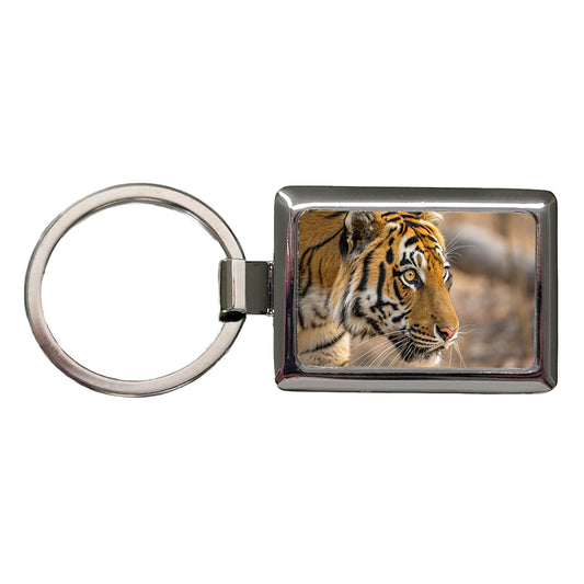 Tiger Eyes Close Up Rectangle Metal Keychain