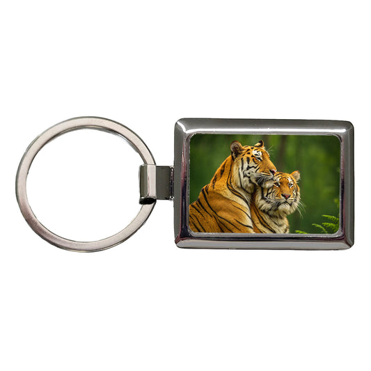 Tigers Hug Love Rectangle Metal Keychain