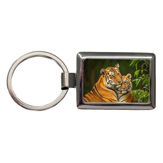 Tigers Hugging Love Rectangle Metal Keychain