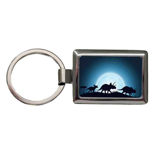 Triceratops Silhouettes Dinosaur Rectangle Metal Keychain