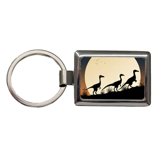 Troodon Silhouettes Dinosaurs Rectangle Metal Keychain