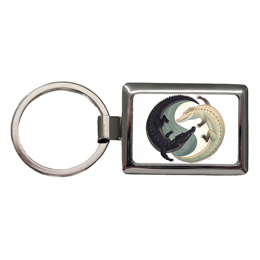 Two Alligators Yin Yang Rectangle Metal Keychain