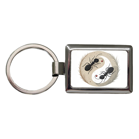 Two Ants Yin Yang Rectangle Metal Keychain