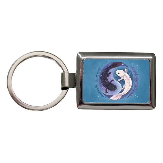 Two Axolotl Yin Yang Rectangle Metal Keychain