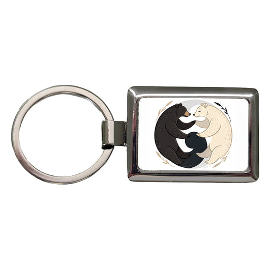 Two Bears Yin Yang Rectangle Metal Keychain