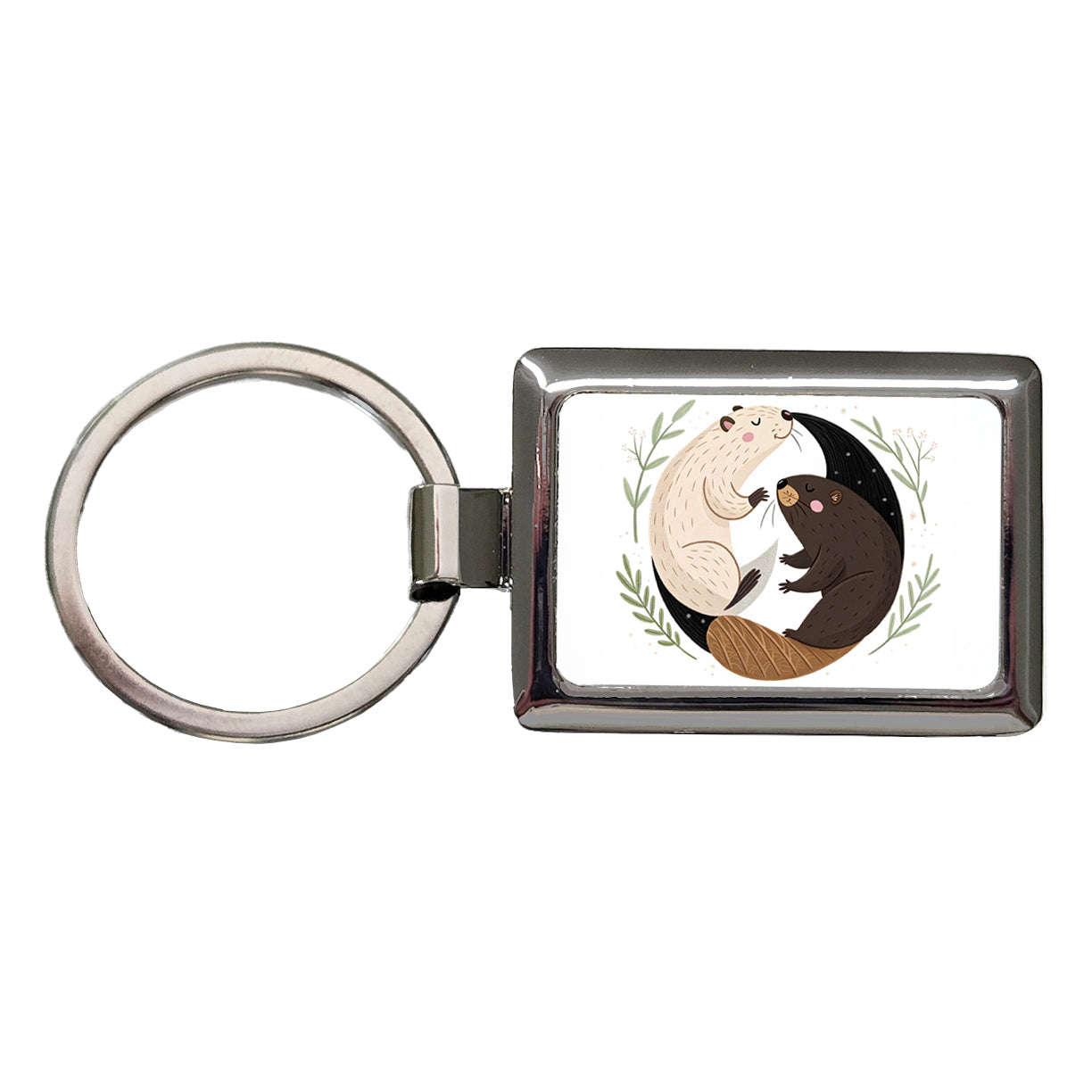 Two Beavers Yin Yang Cute Rectangle Metal Keychain