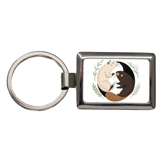 Two Beavers Yin Yang Cute Rectangle Metal Keychain