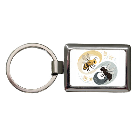 Two Bees Yin Yang Rectangle Metal Keychain