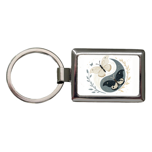 Two Butterflies Yin Yang Rectangle Metal Keychain