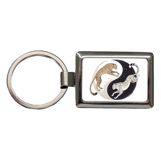 Two Cheetahs Yin Yang Rectangle Metal Keychain