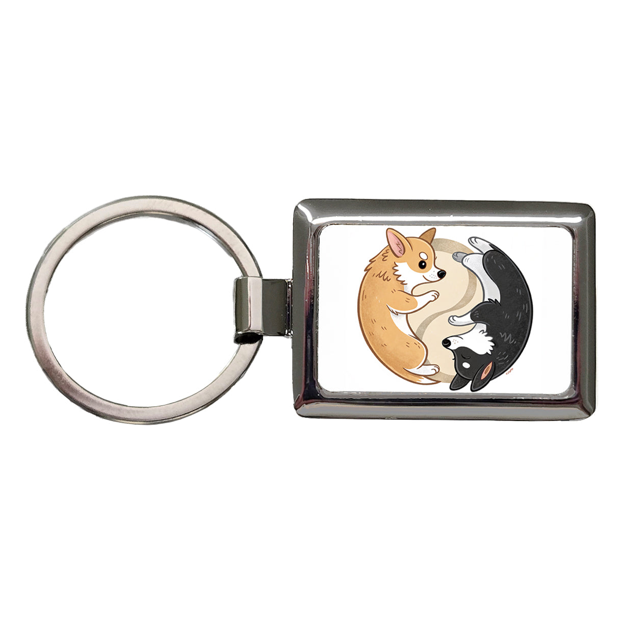 Two Corgis Yin Yang Dogs Cute Rectangle Metal Keychain