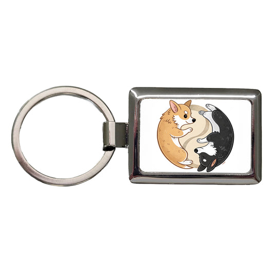 Two Corgis Yin Yang Dogs Cute Rectangle Metal Keychain