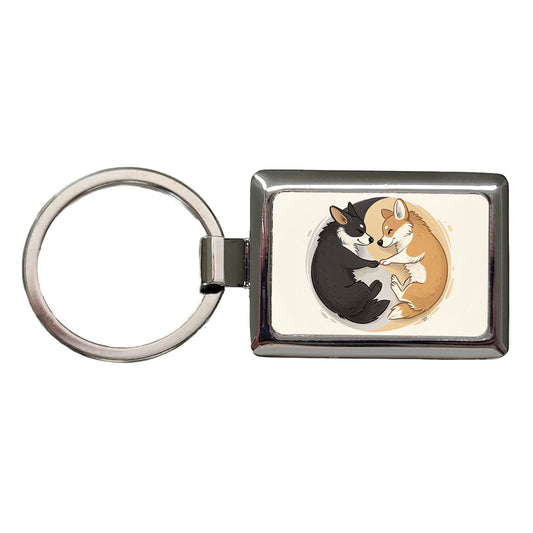 Two Corgis Yin Yang Dogs Rectangle Metal Keychain