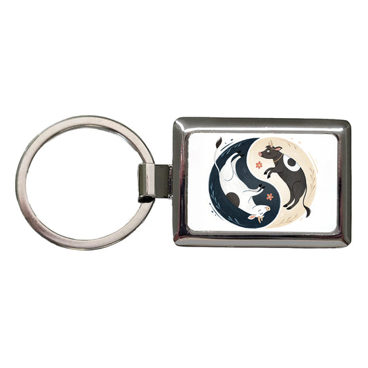 Two Cows Yin Yang Illustration Rectangle Metal Keychain