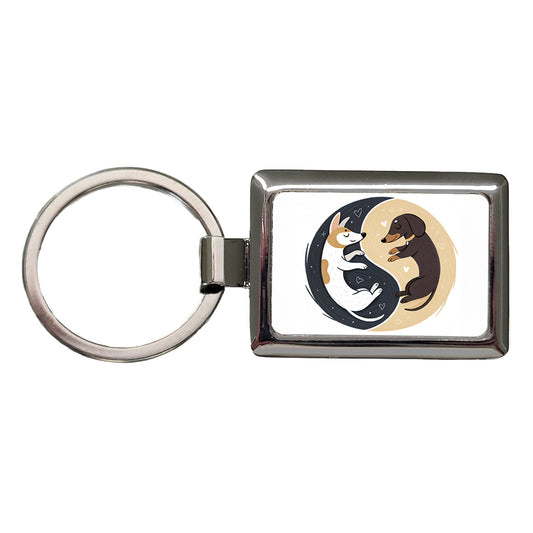 Two Dogs Yin Yang Illustration Rectangle Metal Keychain