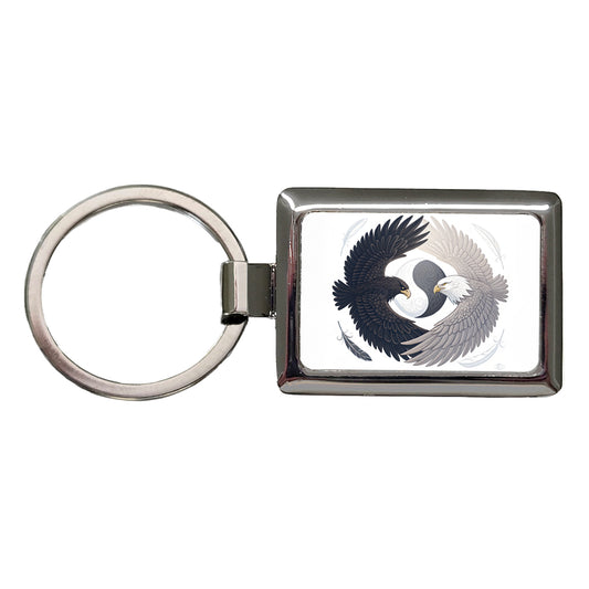 Two Eagles Yin Yang Dark Light Rectangle Metal Keychain