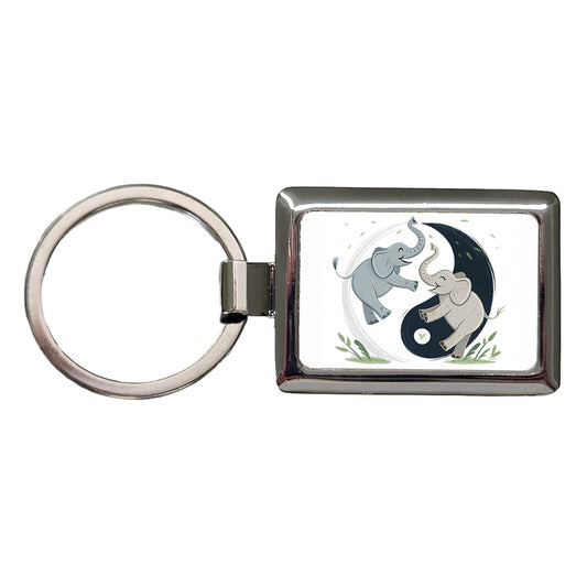 Two Elephants Yin Yang Cute Rectangle Metal Keychain