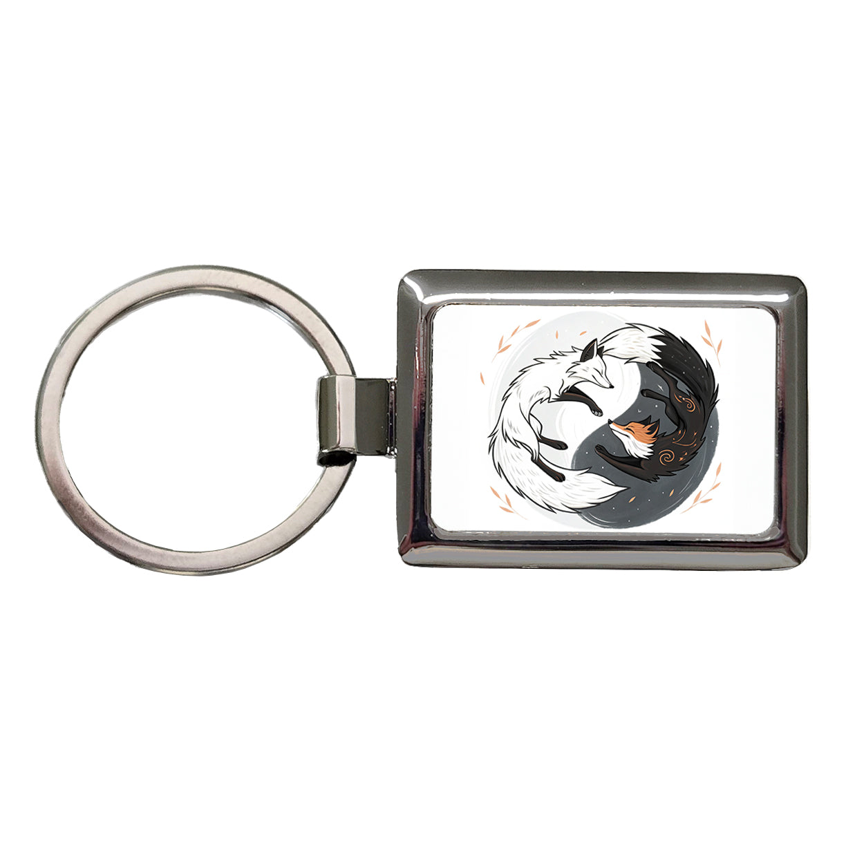 Two Foxes Yin Yang Rectangle Metal Keychain