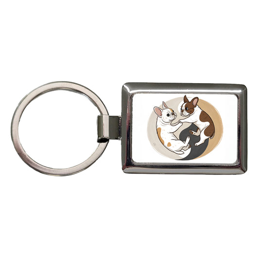 Two French Bulldogs Yin Yang Rectangle Metal Keychain