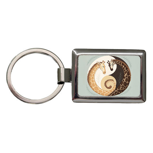 Two Giraffes Yin Yang Rectangle Metal Keychain