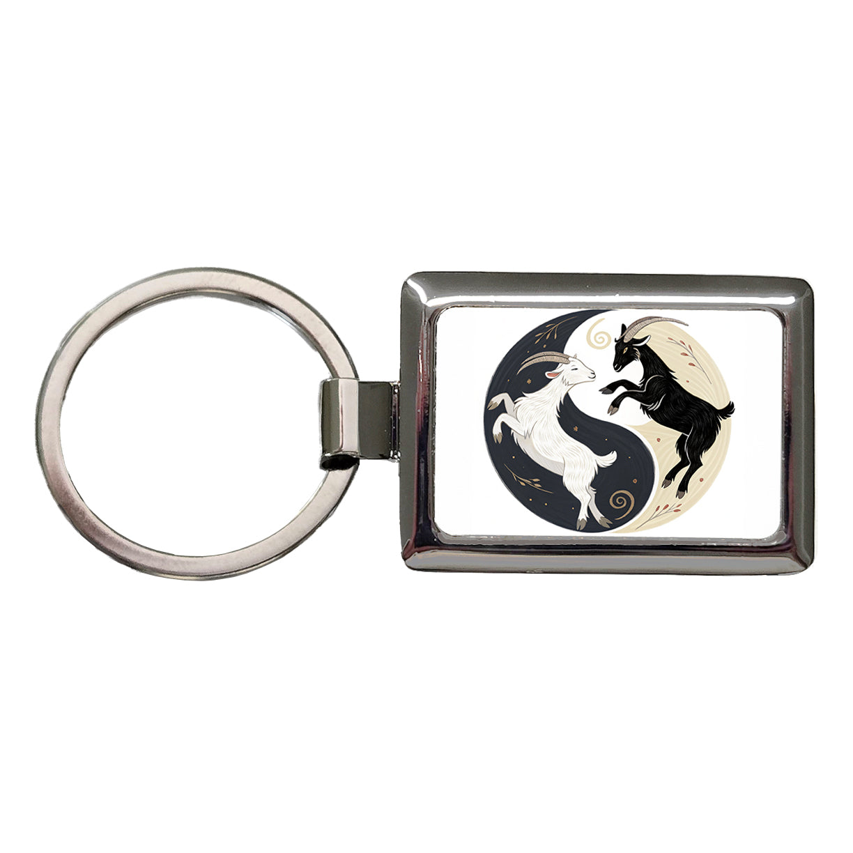 Two Goats Yin Yang Rectangle Metal Keychain