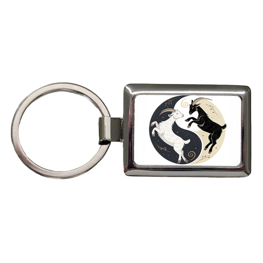 Two Goats Yin Yang Rectangle Metal Keychain
