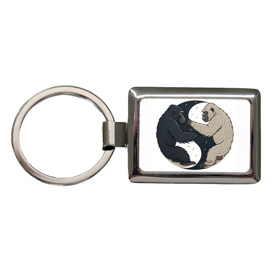 Two Gorillas Yin Yang Rectangle Metal Keychain