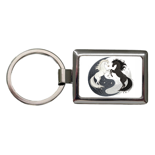 Two Horses Yin Yang Dark Light Rectangle Metal Keychain