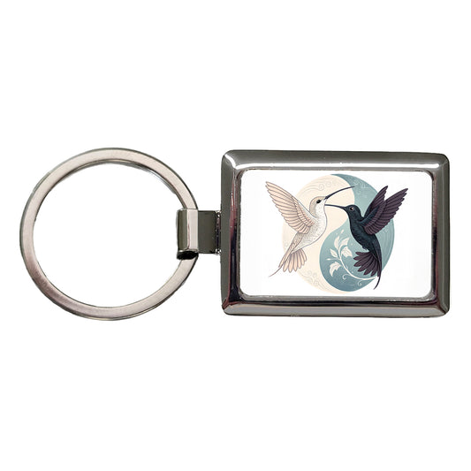 Two Hummingbirds Yin Yang Rectangle Metal Keychain