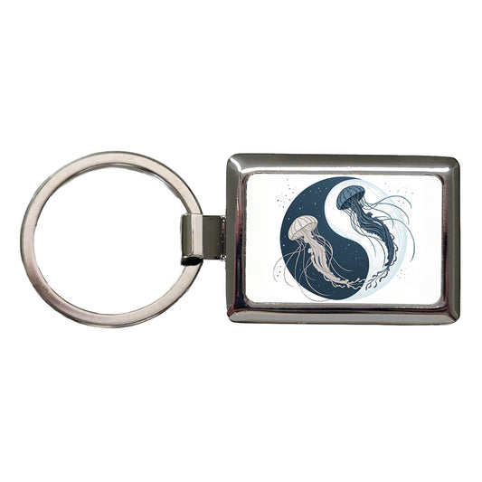 Two Jellyfish Yin Yang Rectangle Metal Keychain