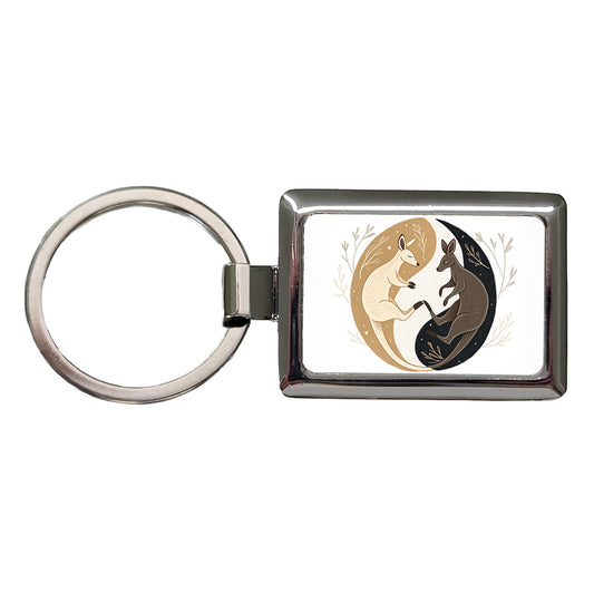 Two Kangaroos Yin Yang Dark Light Rectangle Metal Keychain