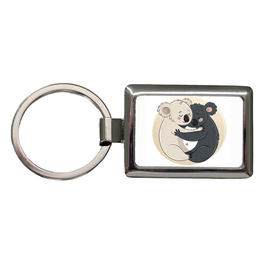 Two Koalas Yin Yang Dark Light Rectangle Metal Keychain