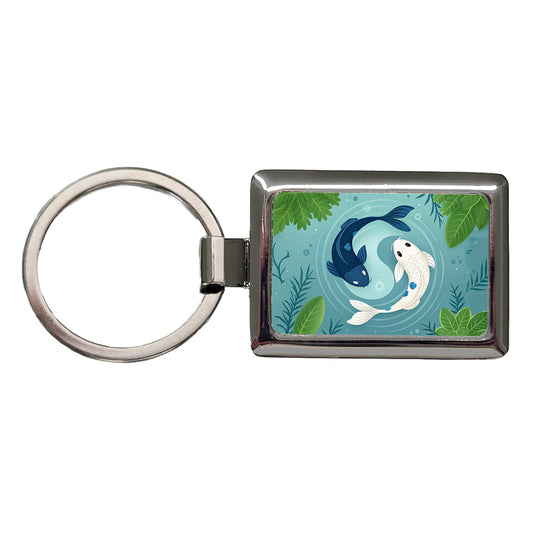 Two Koi Yin Yang Cute Rectangle Metal Keychain