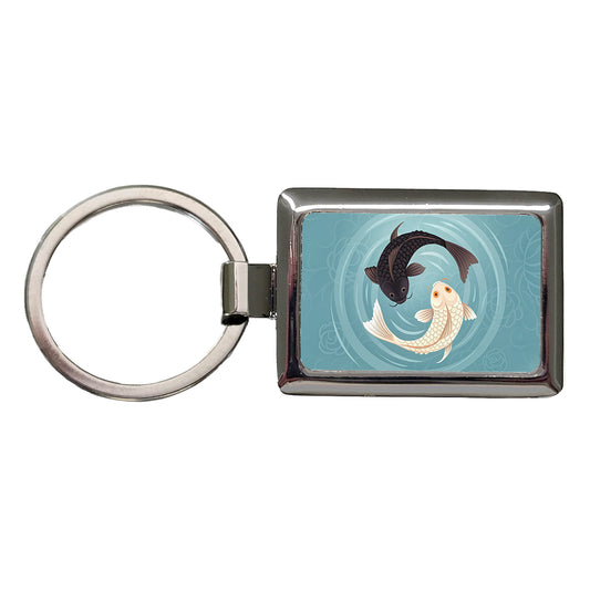 Two Koi Yin Yang Rectangle Metal Keychain