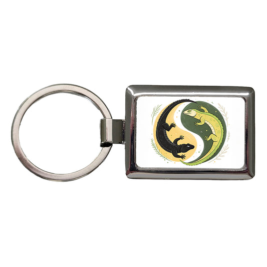 Two Komodo Dragons Yin Yang Rectangle Metal Keychain