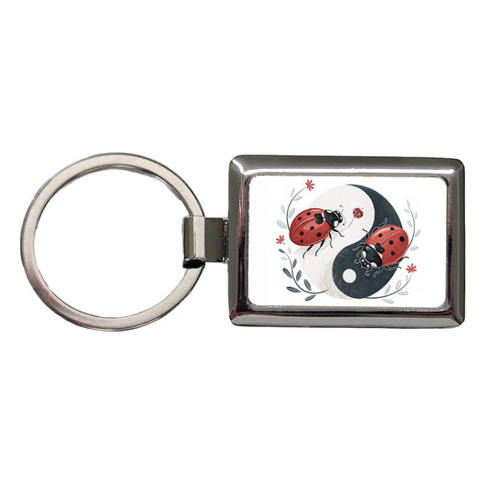 Two Ladybugs Yin Yang Cute Rectangle Metal Keychain