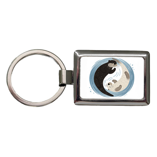 Two Otters Yin Yang Cute Rectangle Metal Keychain