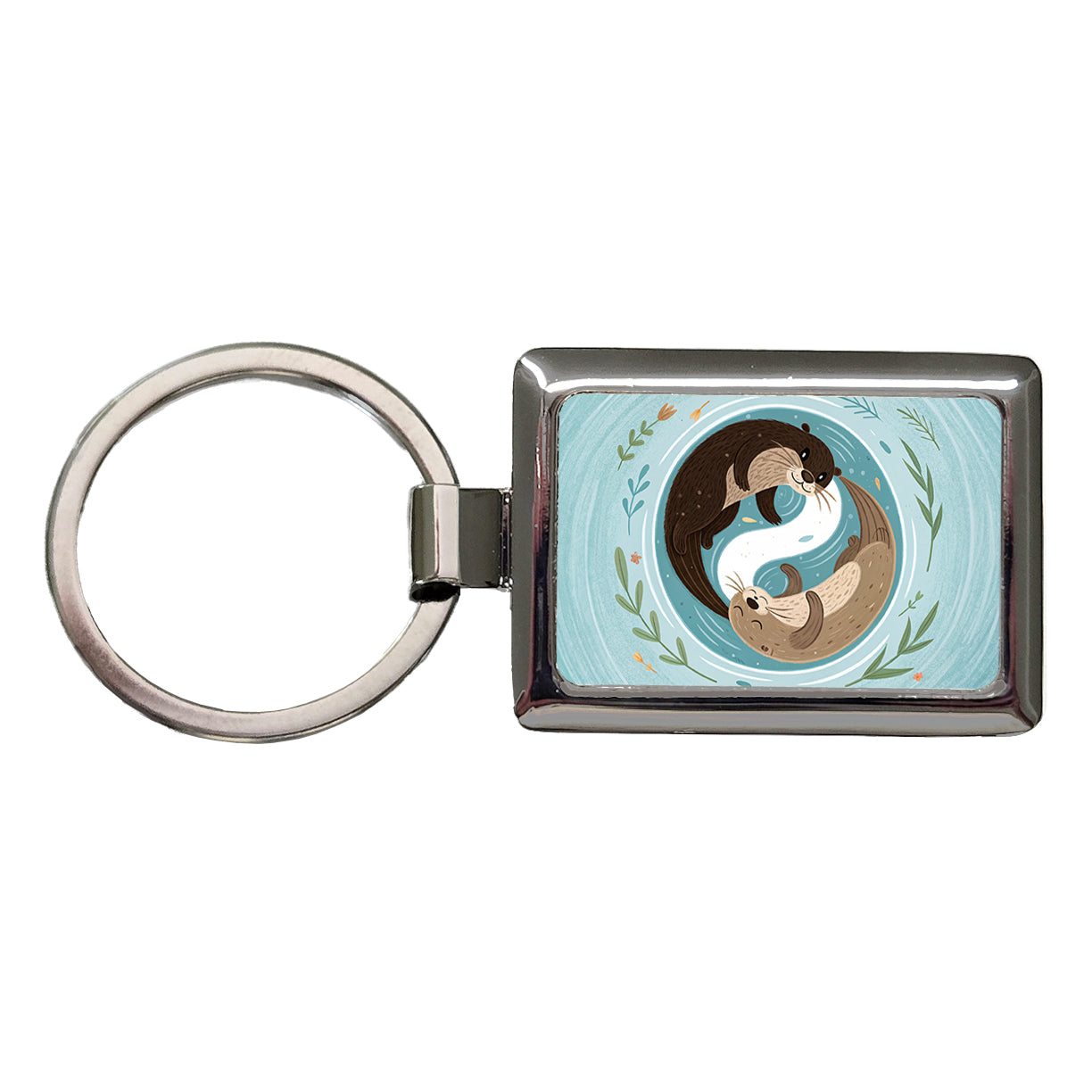 Two Otters Yin Yang Rectangle Metal Keychain