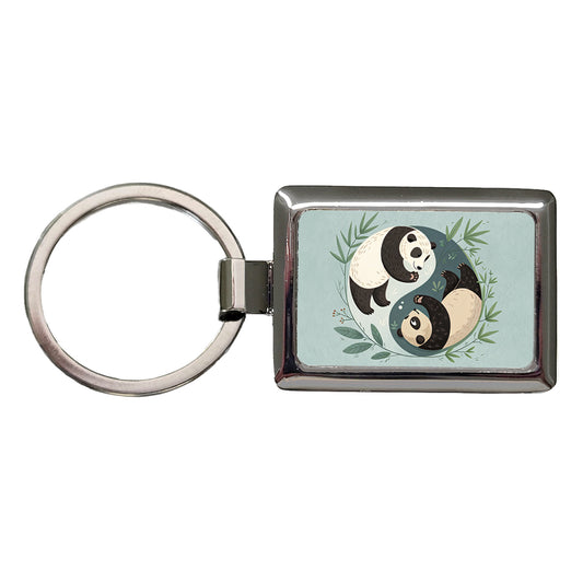Two Pandas Yin Yang Cute Rectangle Metal Keychain