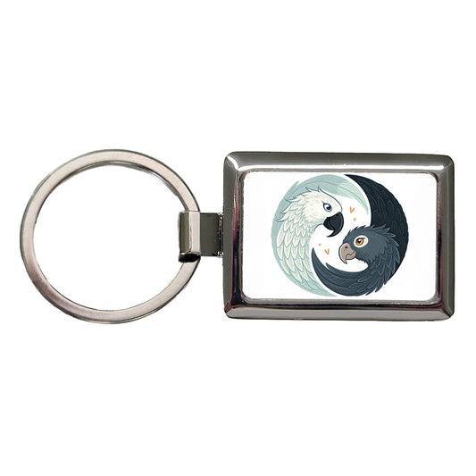 Two Parrots Yin Yang Sweet Rectangle Metal Keychain