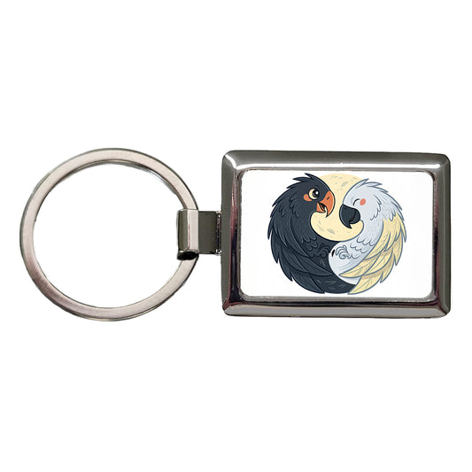 Two Parrots Yin Yang Rectangle Metal Keychain