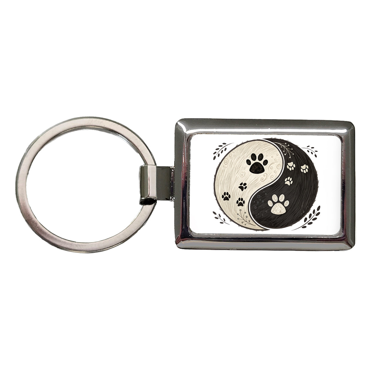 Two Paw Prints Yin Yang Dark Light Rectangle Metal Keychain