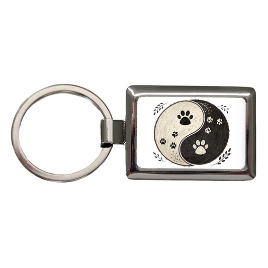 Two Paw Prints Yin Yang Dark Light Rectangle Metal Keychain