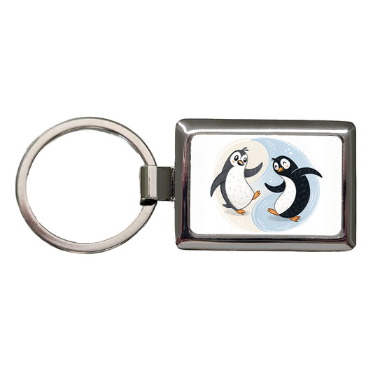 Two Penguins Yin Yang Cute Rectangle Metal Keychain