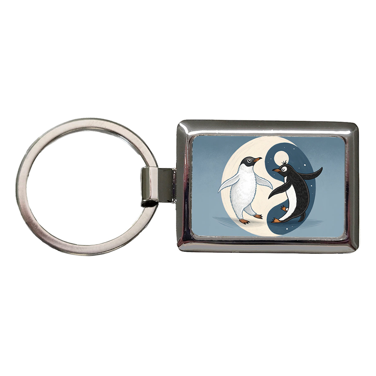 Two Penguins Yin Yang Rectangle Metal Keychain