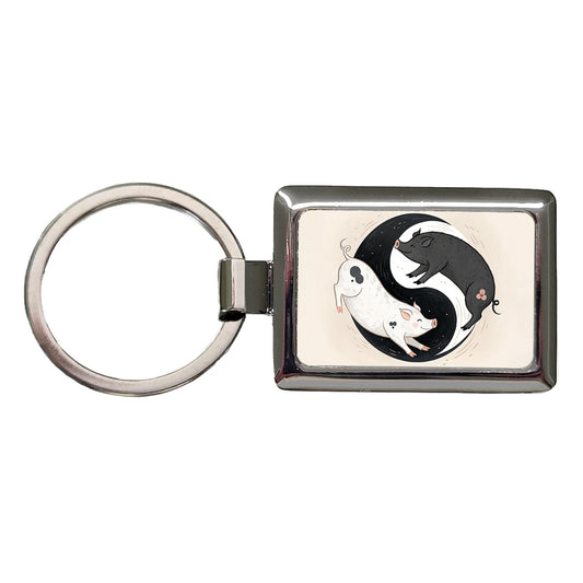 Two Pigs Yin Yang Cute Rectangle Metal Keychain