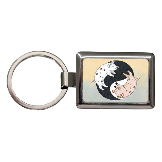 Two Pigs Yin Yang Sweet Rectangle Metal Keychain